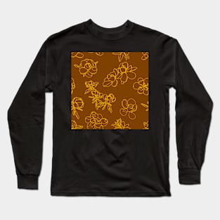 Magnolia Sketch Repeat Gold on Brown 5748 Long Sleeve T-Shirt